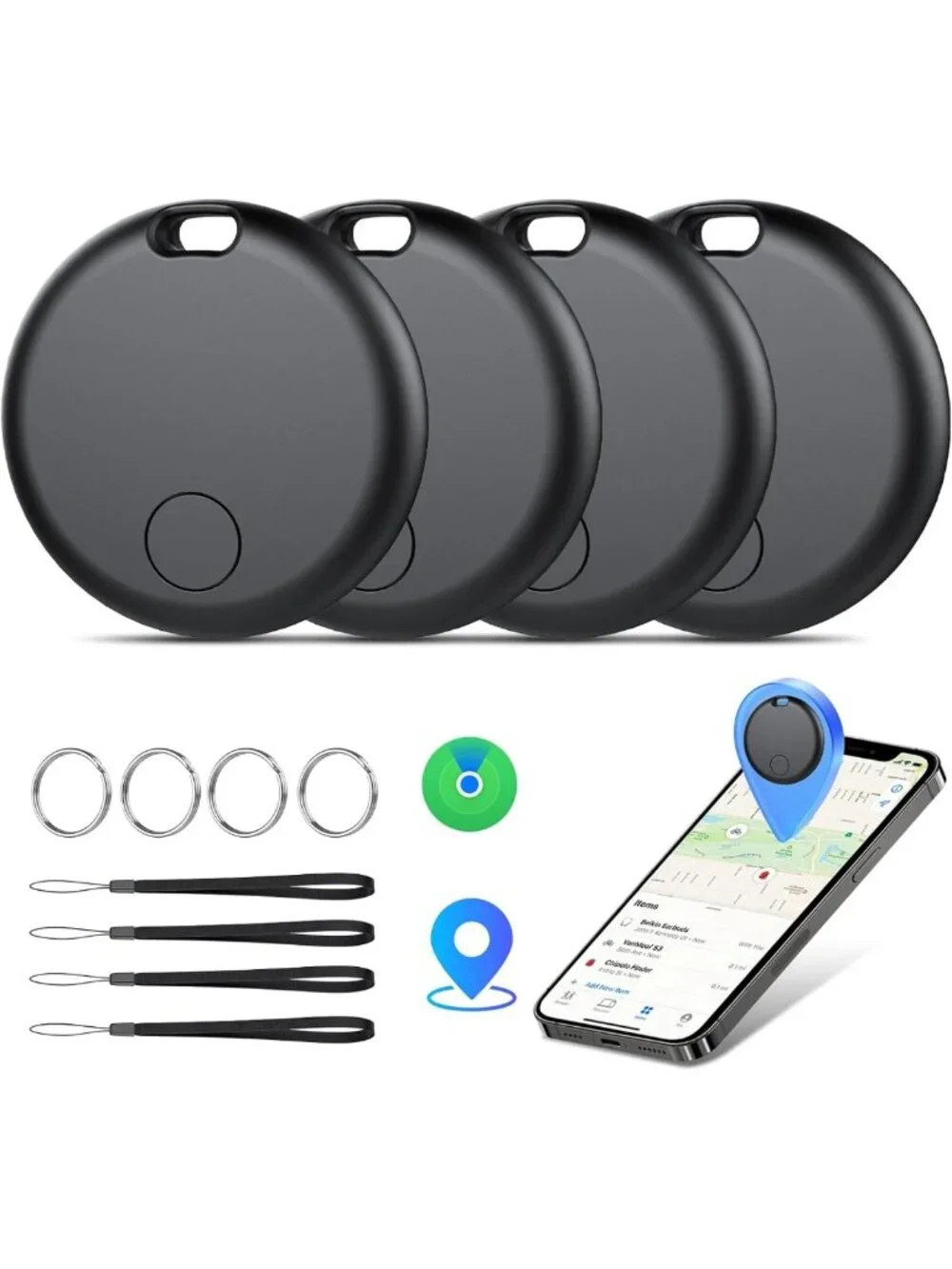 Smart Bluetooth Tracker Tags - 4 Pack, Key & Luggage Finder, iOS Compatible